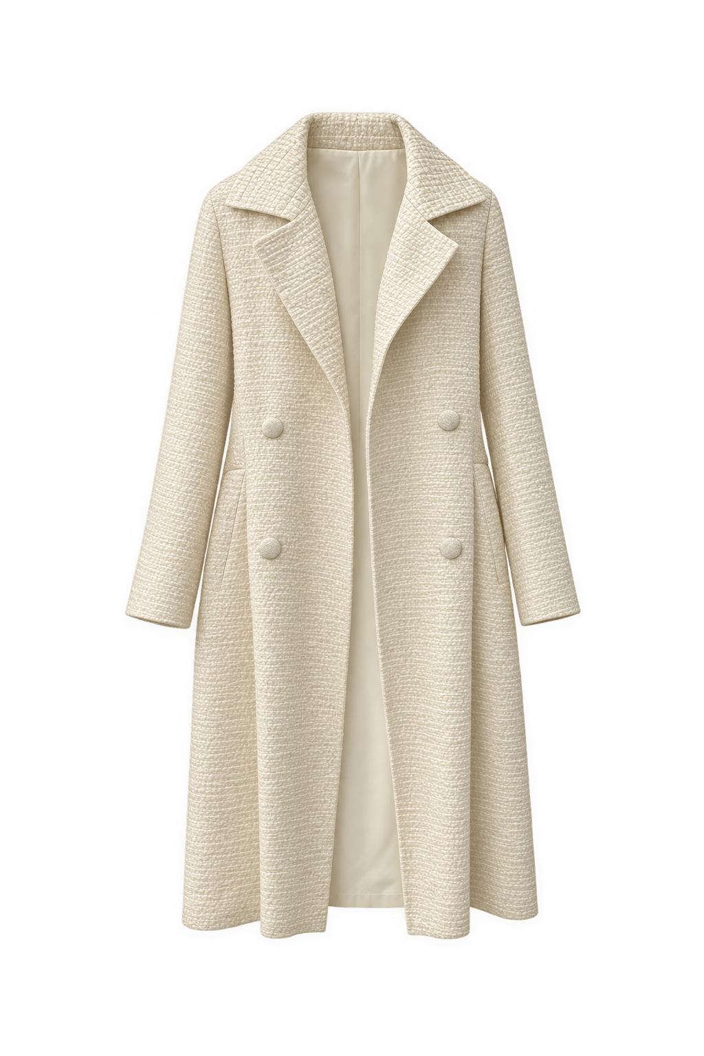 1980s Cream Synthetic Blend Coat - Front View