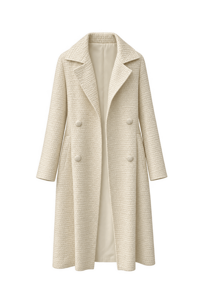 1980s Cream Synthetic Blend Coat - Front View