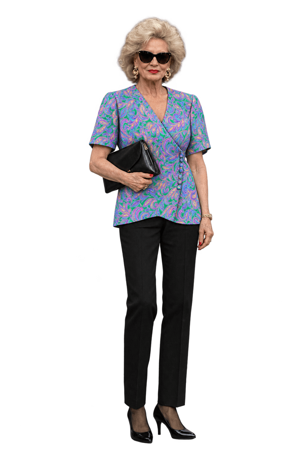 1980s Teal Synthetic Blouse - Model