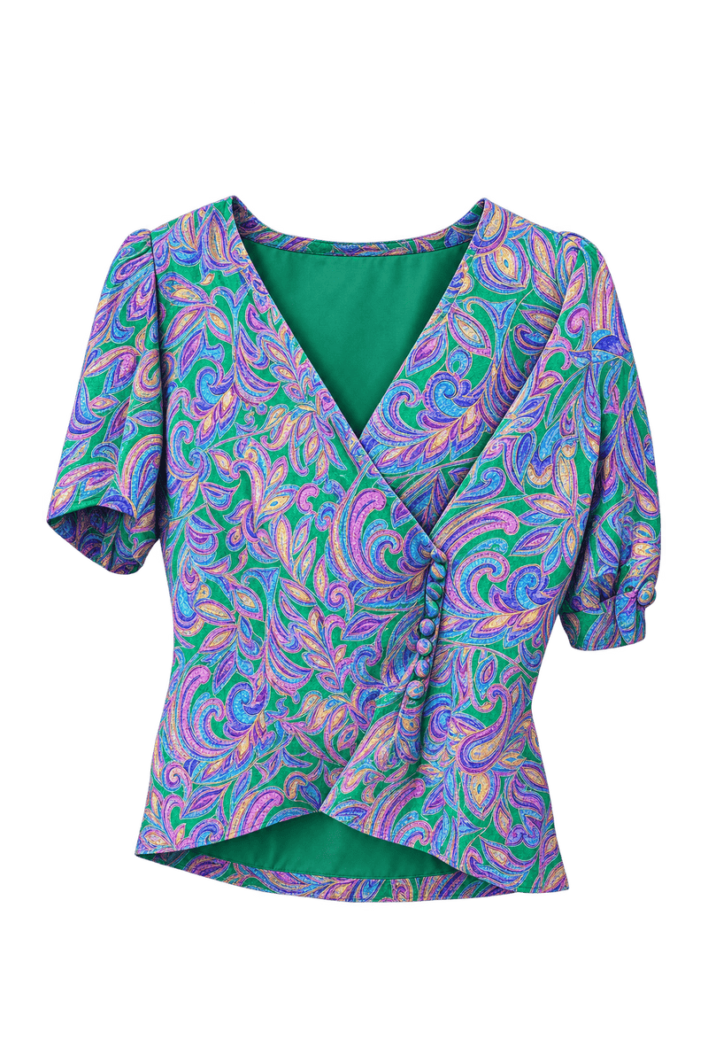 1980s Teal Synthetic Blouse - Front View
