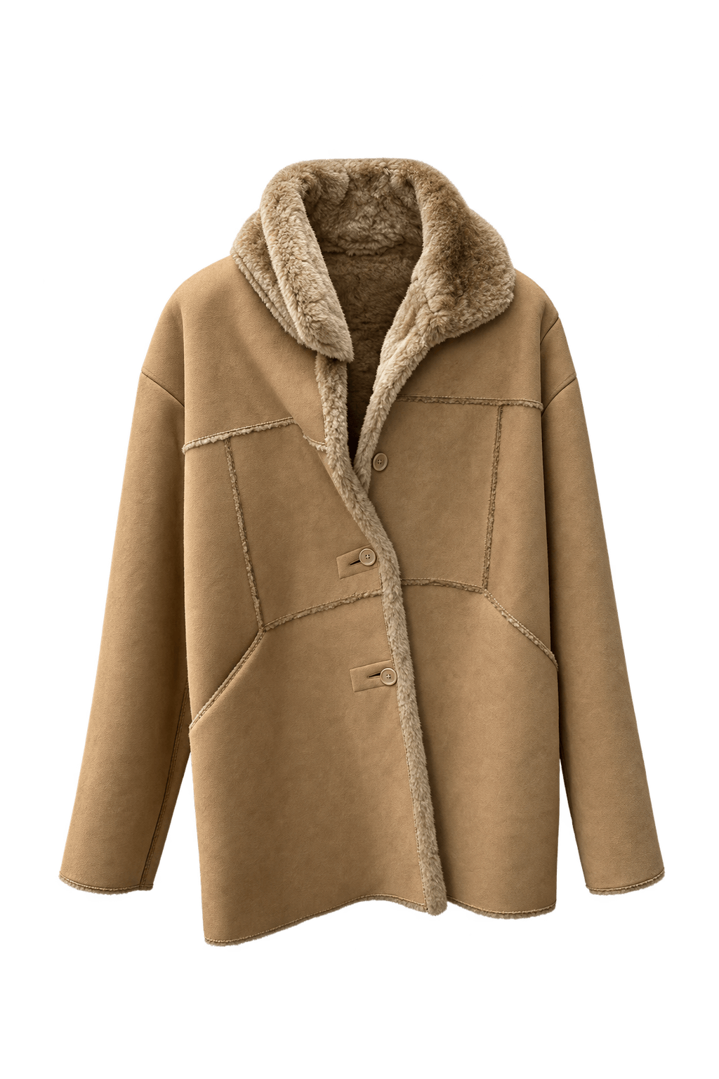 1970s Tan Shearling Jacket - Front View