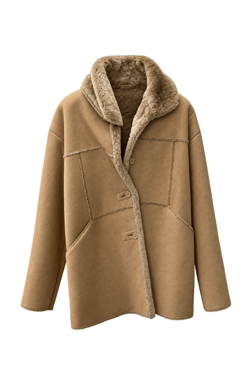 1970s Tan Shearling Jacket - Front View