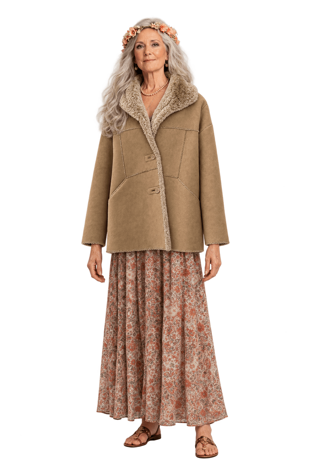 1970s Tan Shearling Jacket - Model