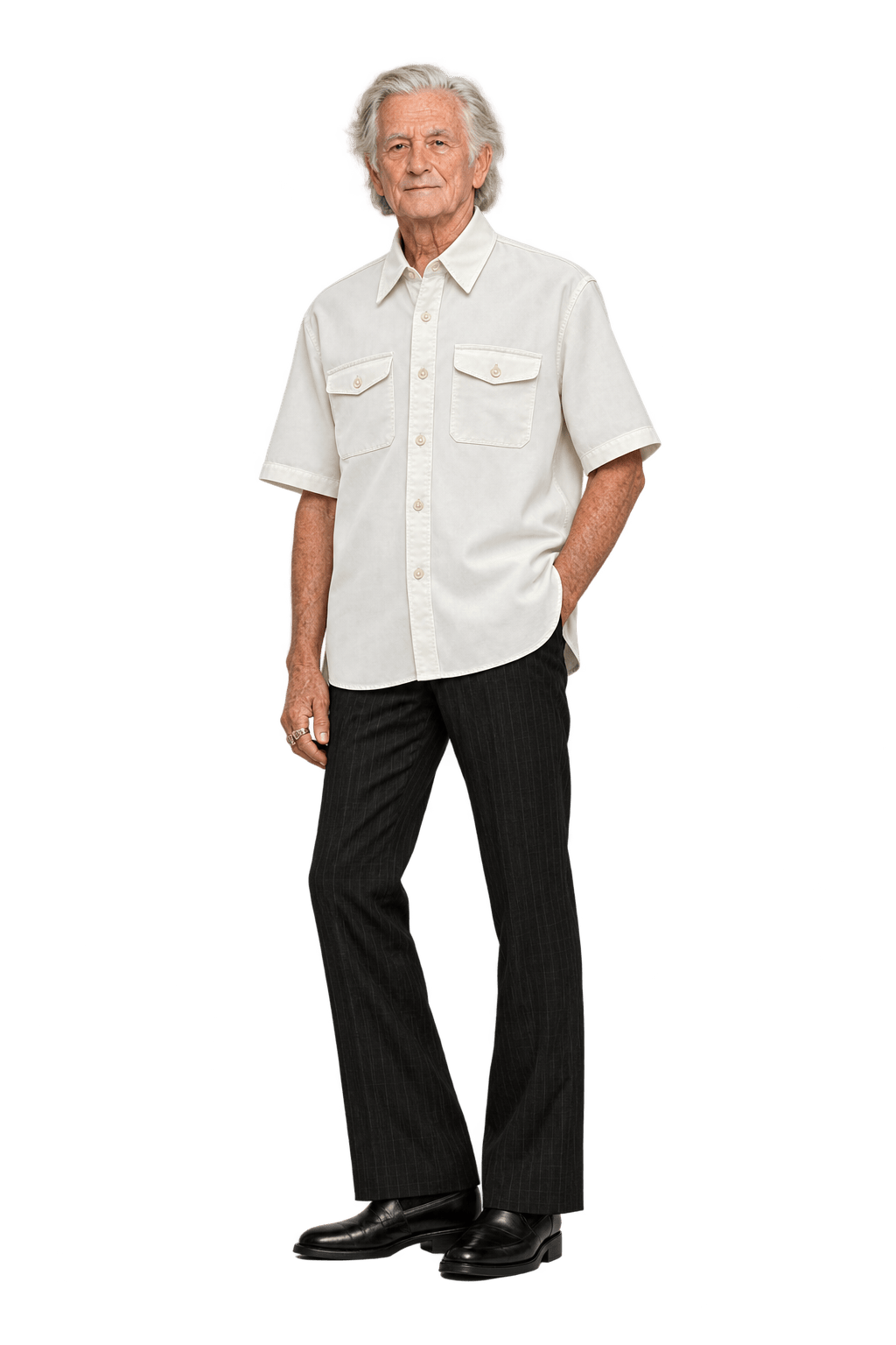 1970s Cream White Silk Shirt - Model