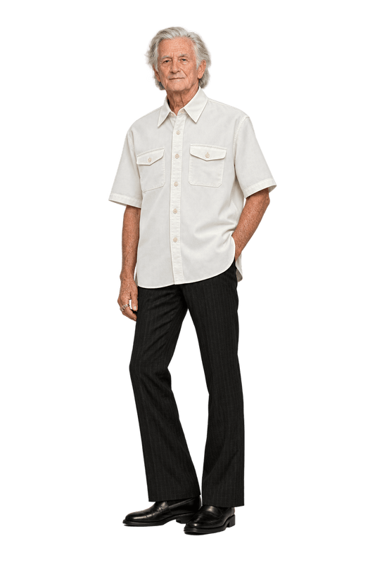 1970s Cream White Silk Shirt - Model