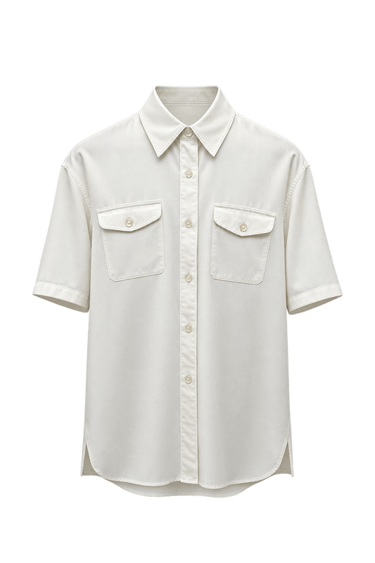 1970s Cream White Silk Shirt - Front View