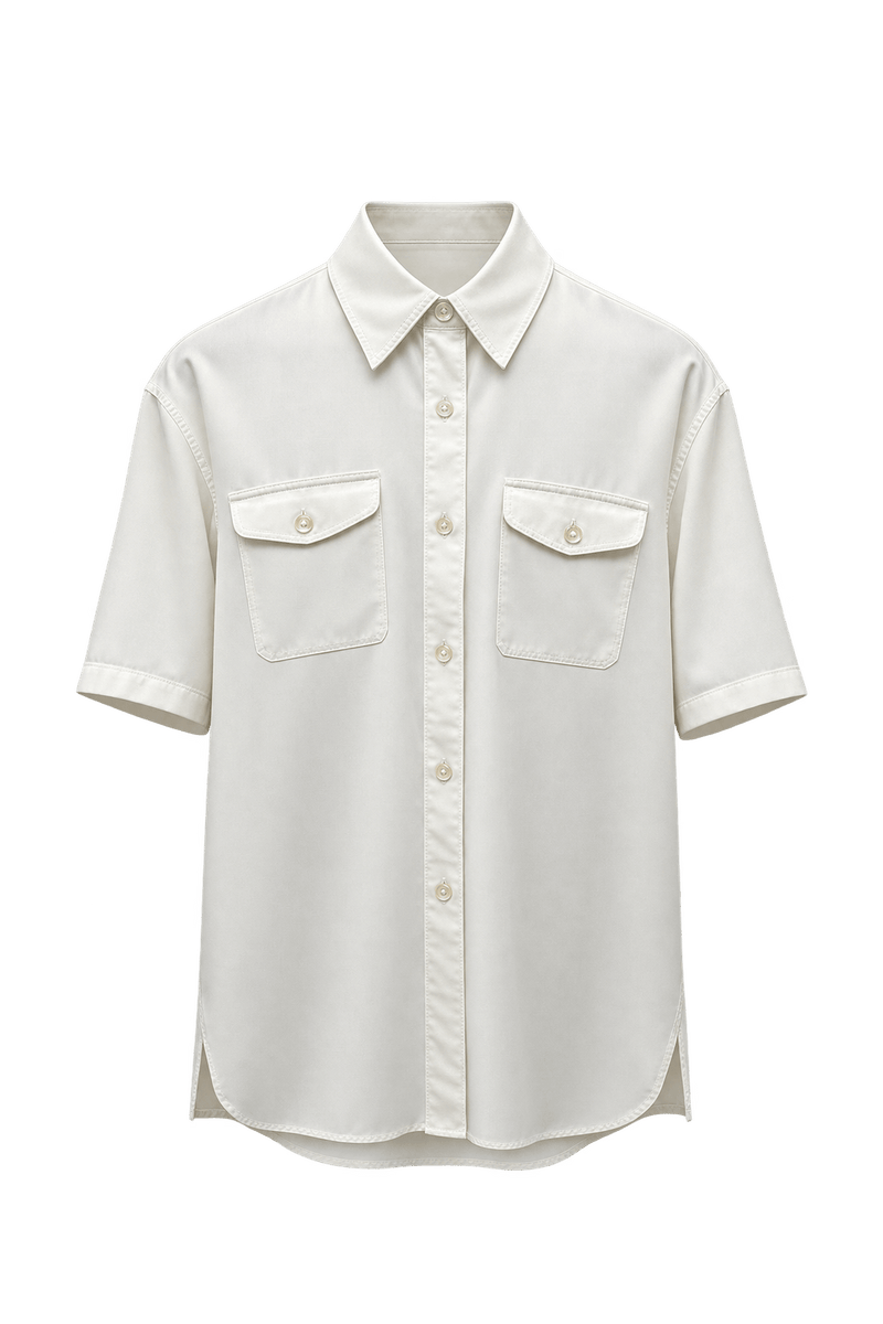 1970s Cream White Silk Shirt - Front View