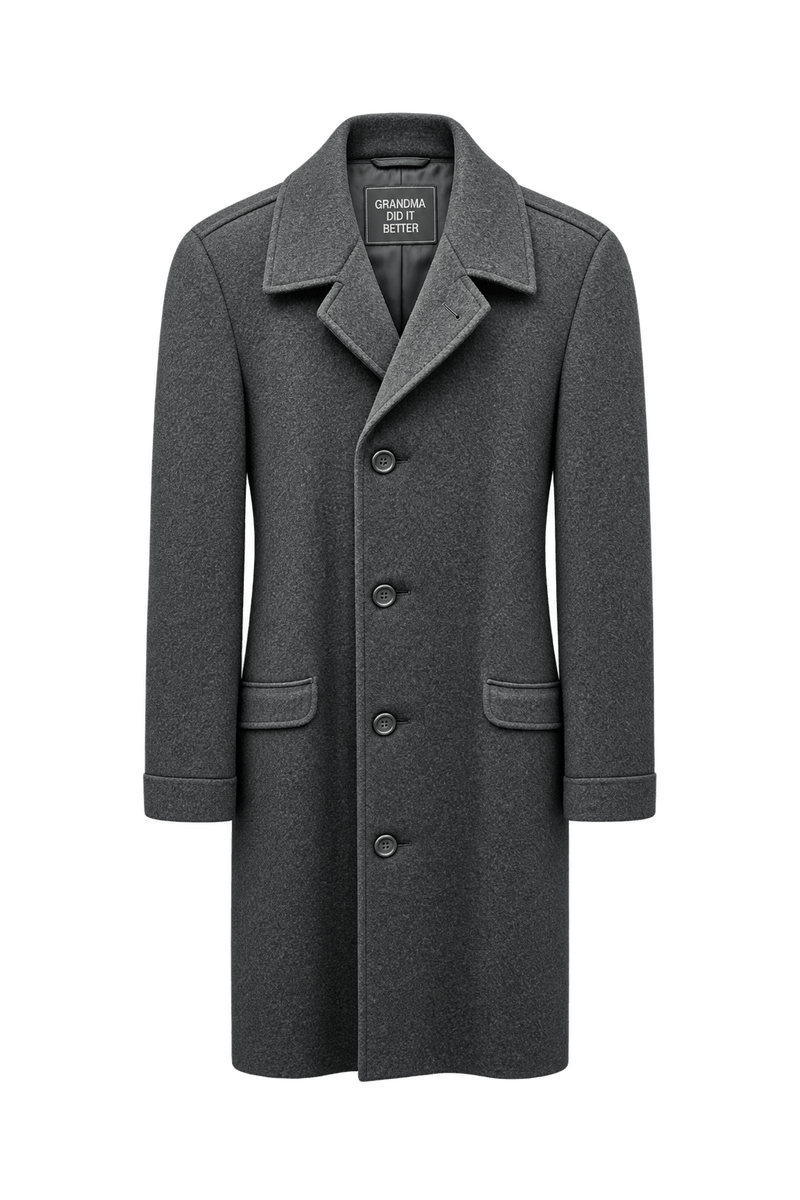 1990s Charcoal Grey Wool Coat - Front View