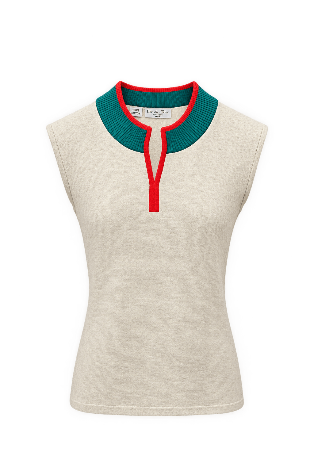 1980s Cream Cotton Tank Top - Front View