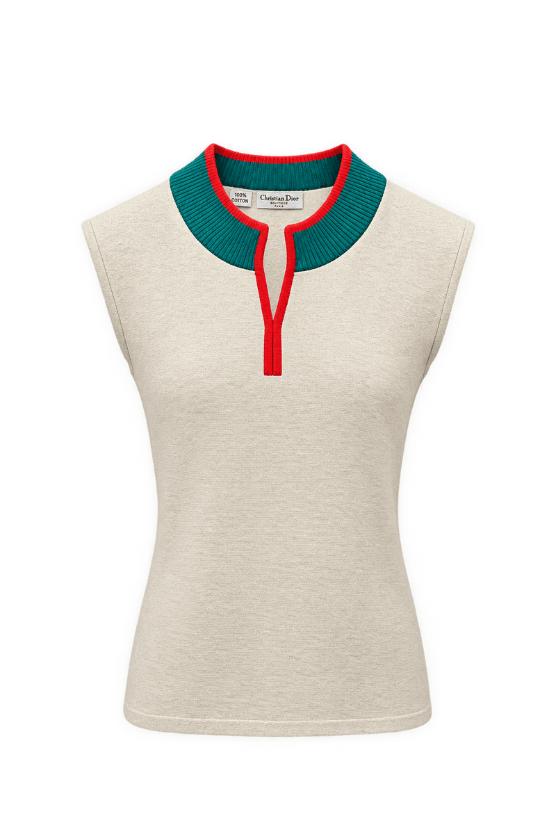 1980s Cream Cotton Tank Top - Front View