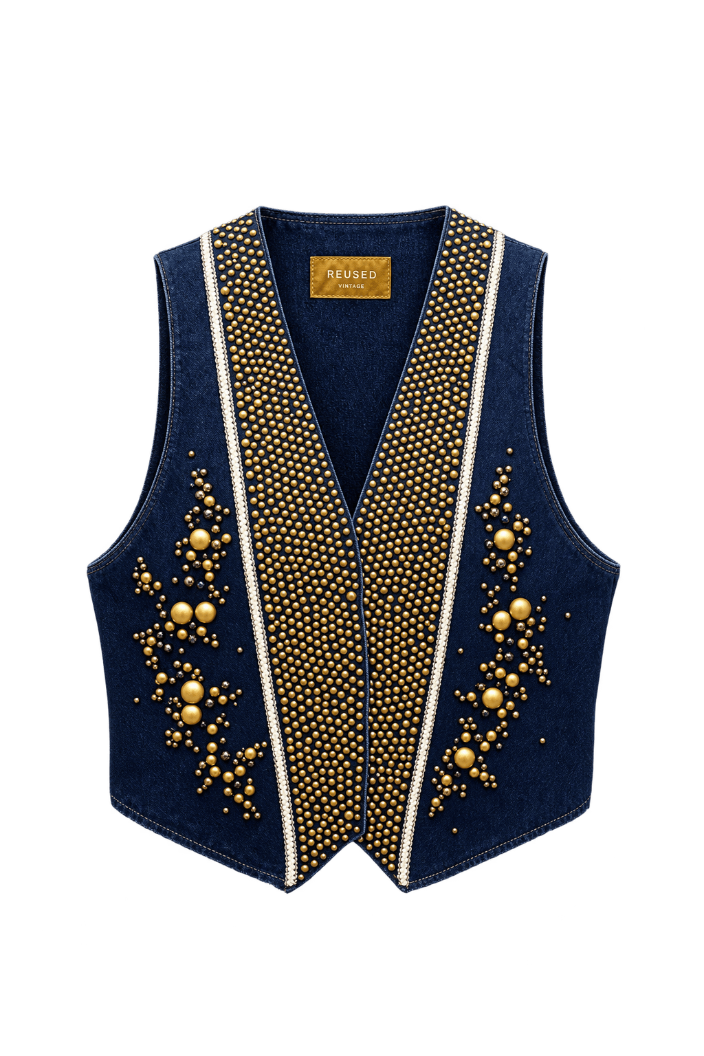 1970s Navy Blue Denim Vest - Front View