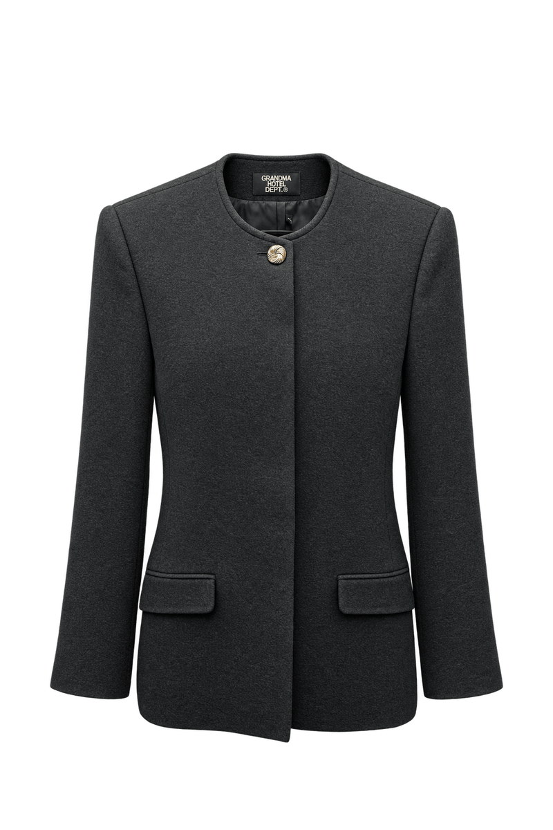 1980s Navy Blue Wool Blazer - Front View