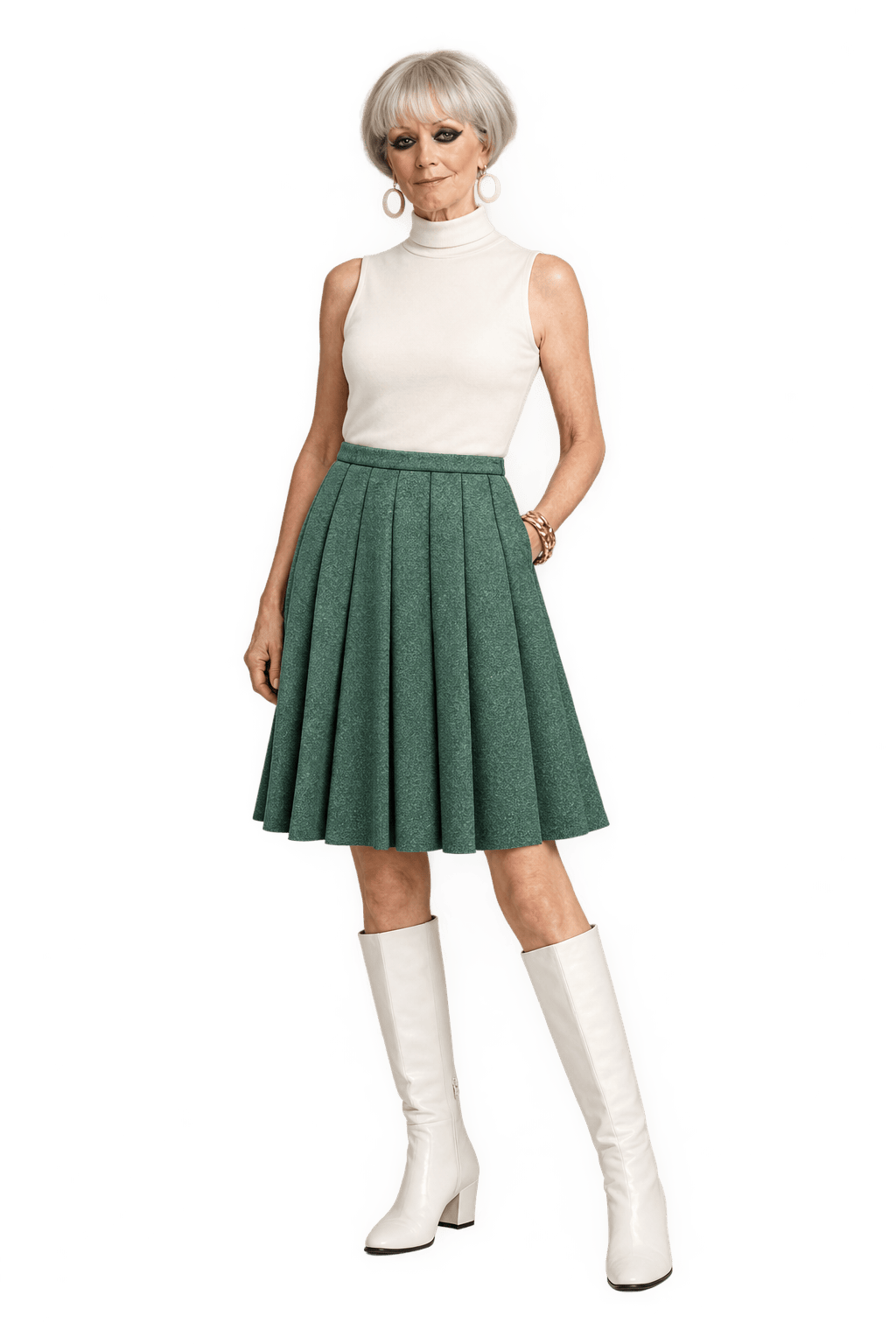 1960s Green Synthetic Blend Skirt - Model