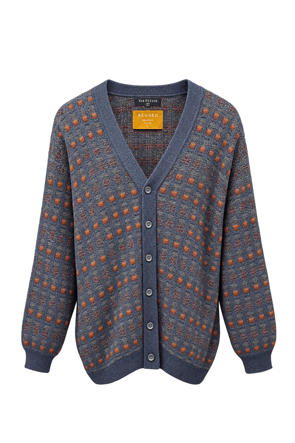 1980s Navy Blue Synthetic Blend Cardigan - Front View