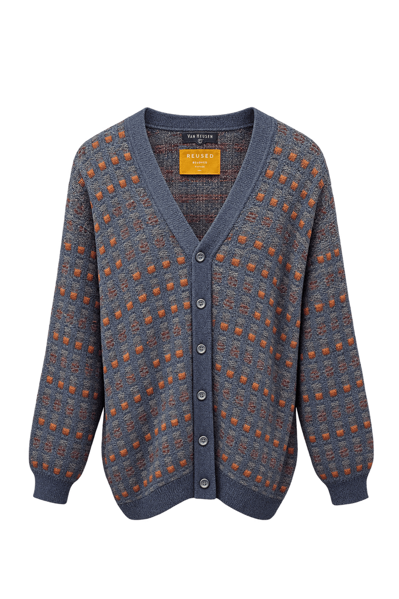 1980s Navy Blue Synthetic Blend Cardigan - Front View