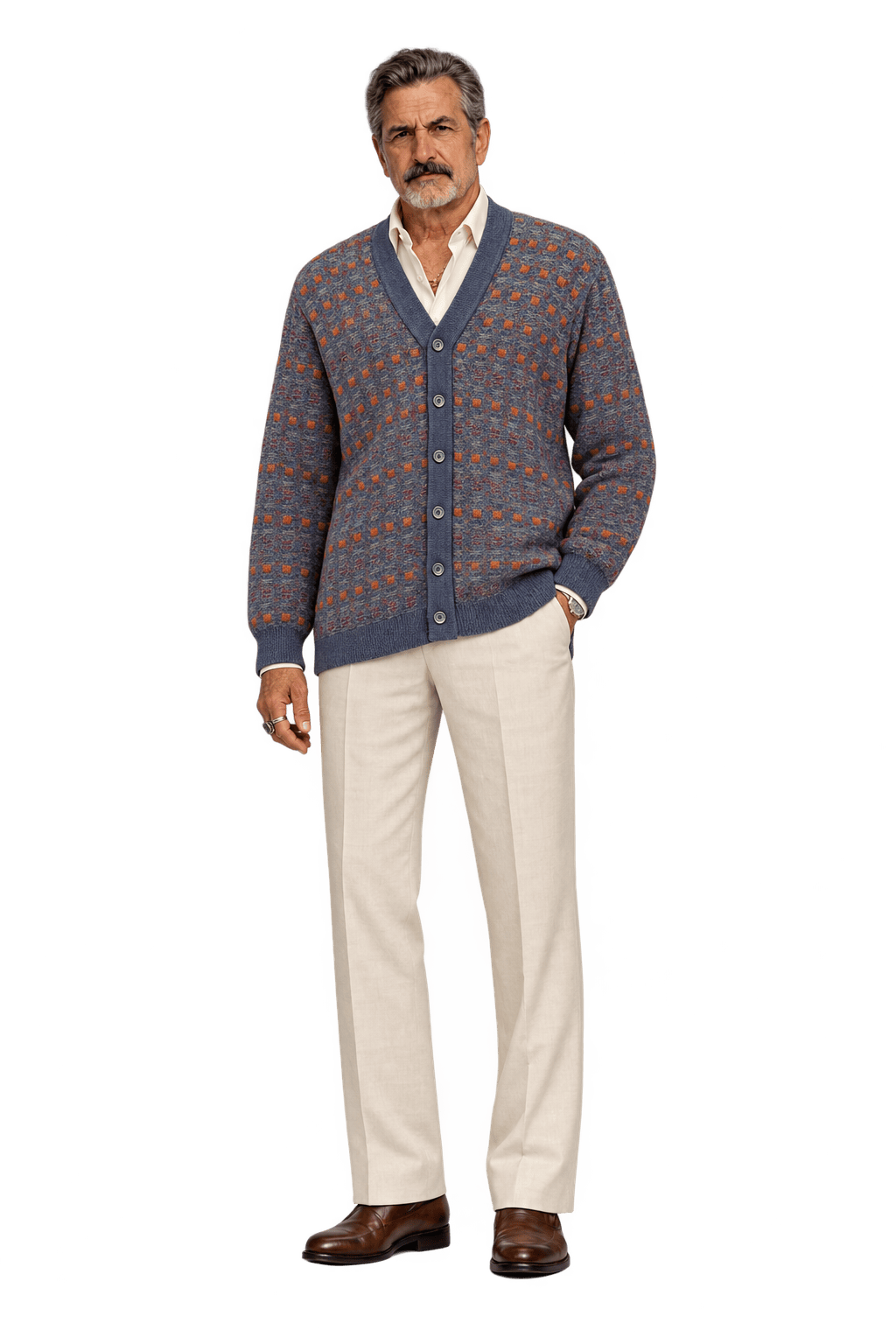 1980s Navy Blue Synthetic Blend Cardigan - Model