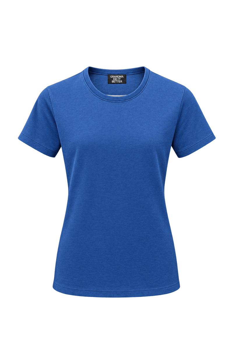 1990s Bright Blue Cotton Blend T-Shirt - Front View