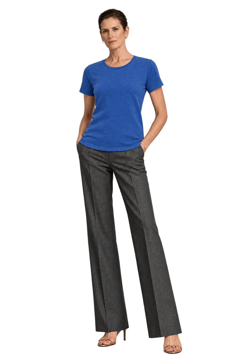 1990s Bright Blue Cotton Blend T-Shirt - Model