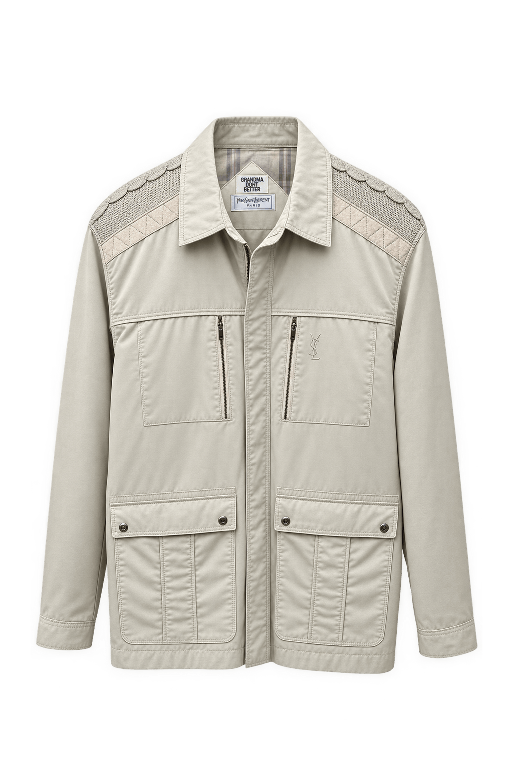 1990s Beige Cotton Blend Jacket - Front View