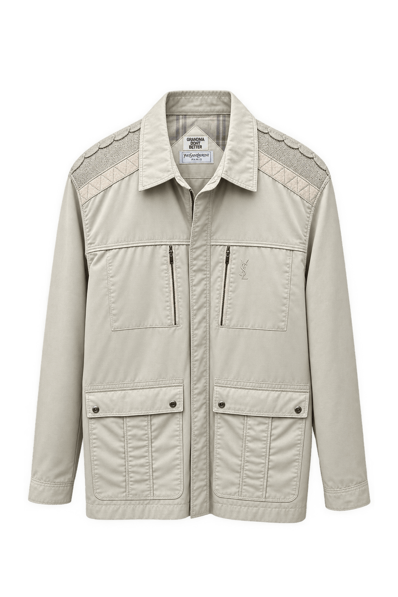 1990s Beige Cotton Blend Jacket - Front View