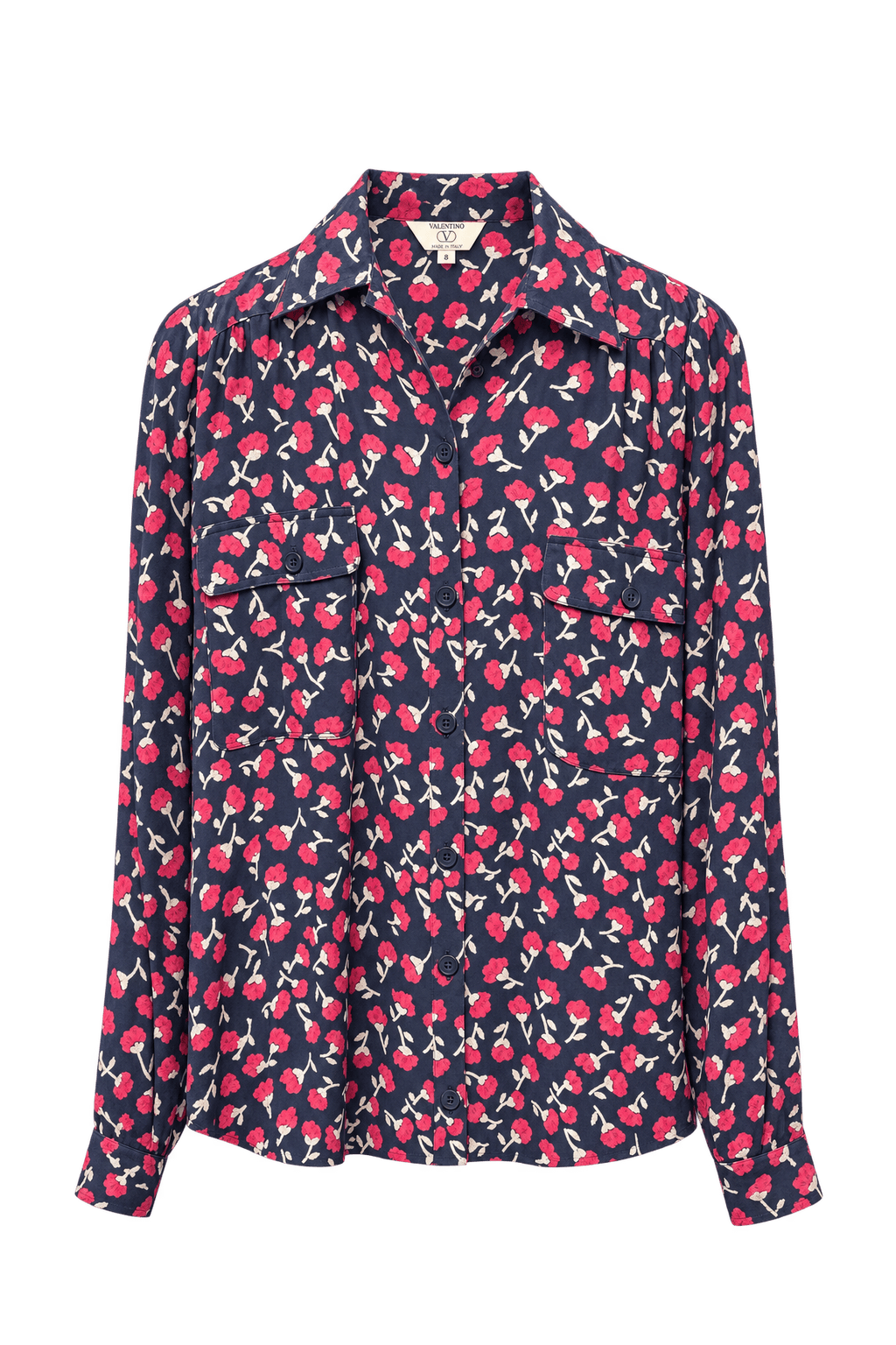 1980s Navy Blue Synthetic Blend Blouse - Front View