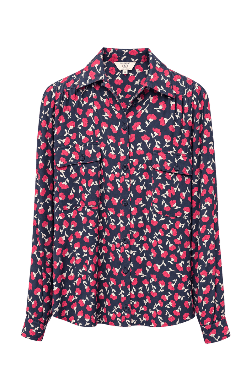 1980s Navy Blue Synthetic Blend Blouse - Front View