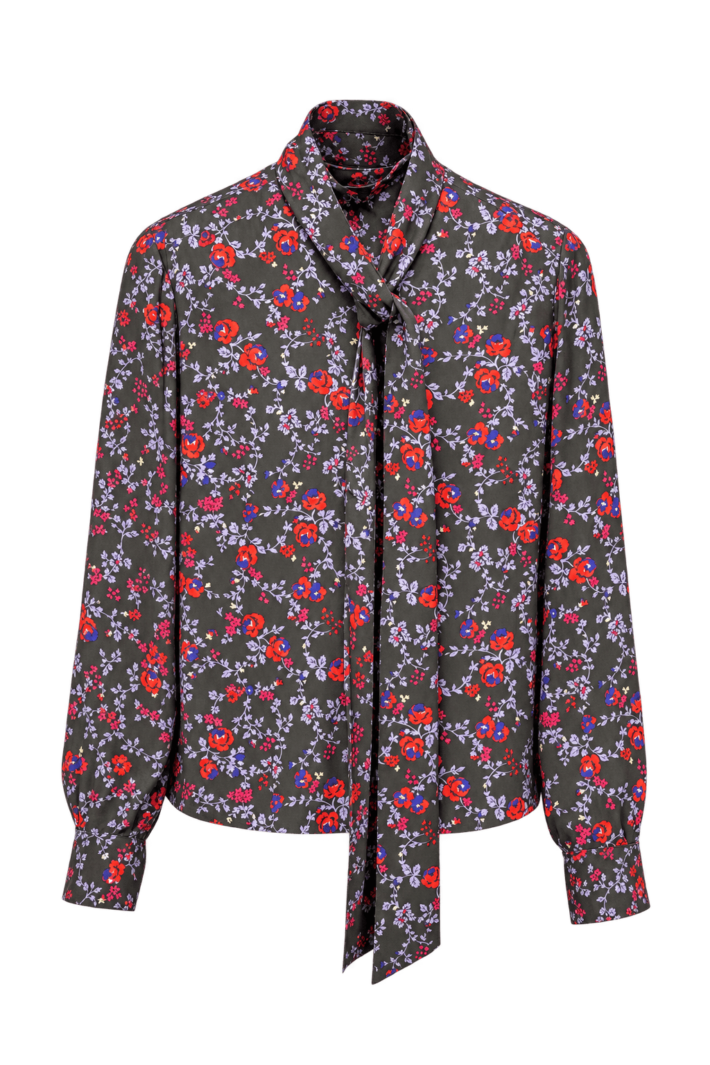 1980s Black Red Synthetic Blend Blouse - Front View