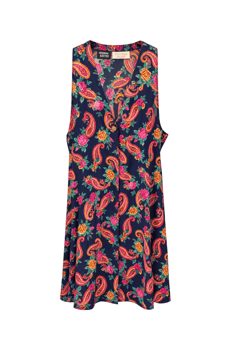 1980s Navy Blue Synthetic Blend Dress - Front View
