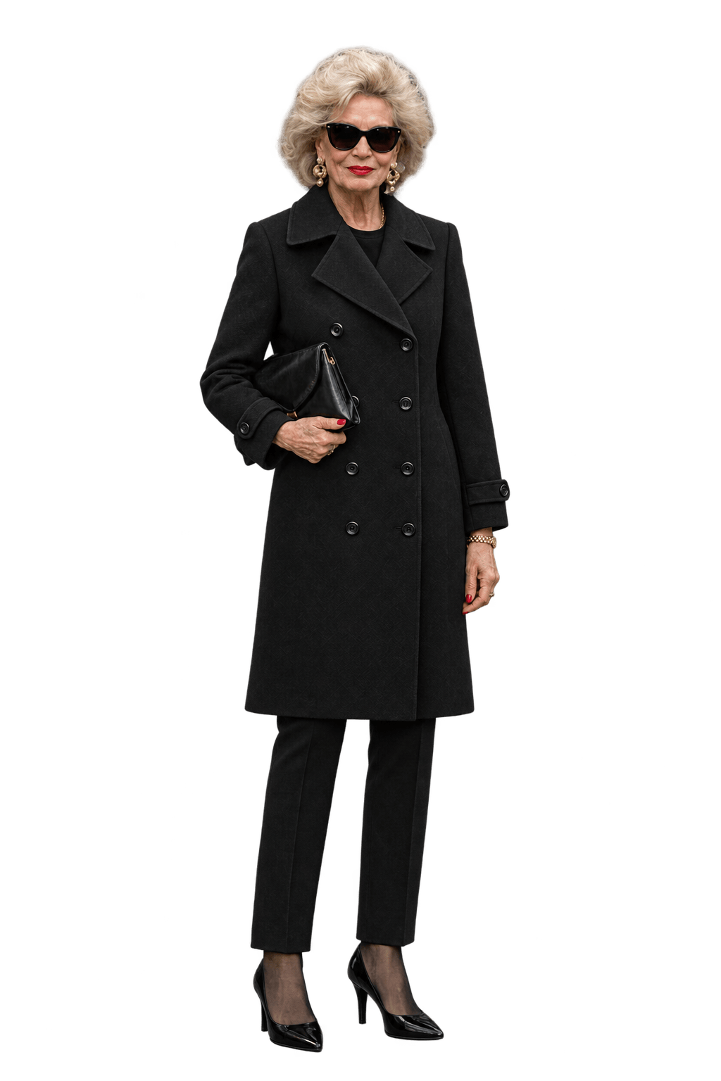 1980s Black Wool Blend Coat - Model