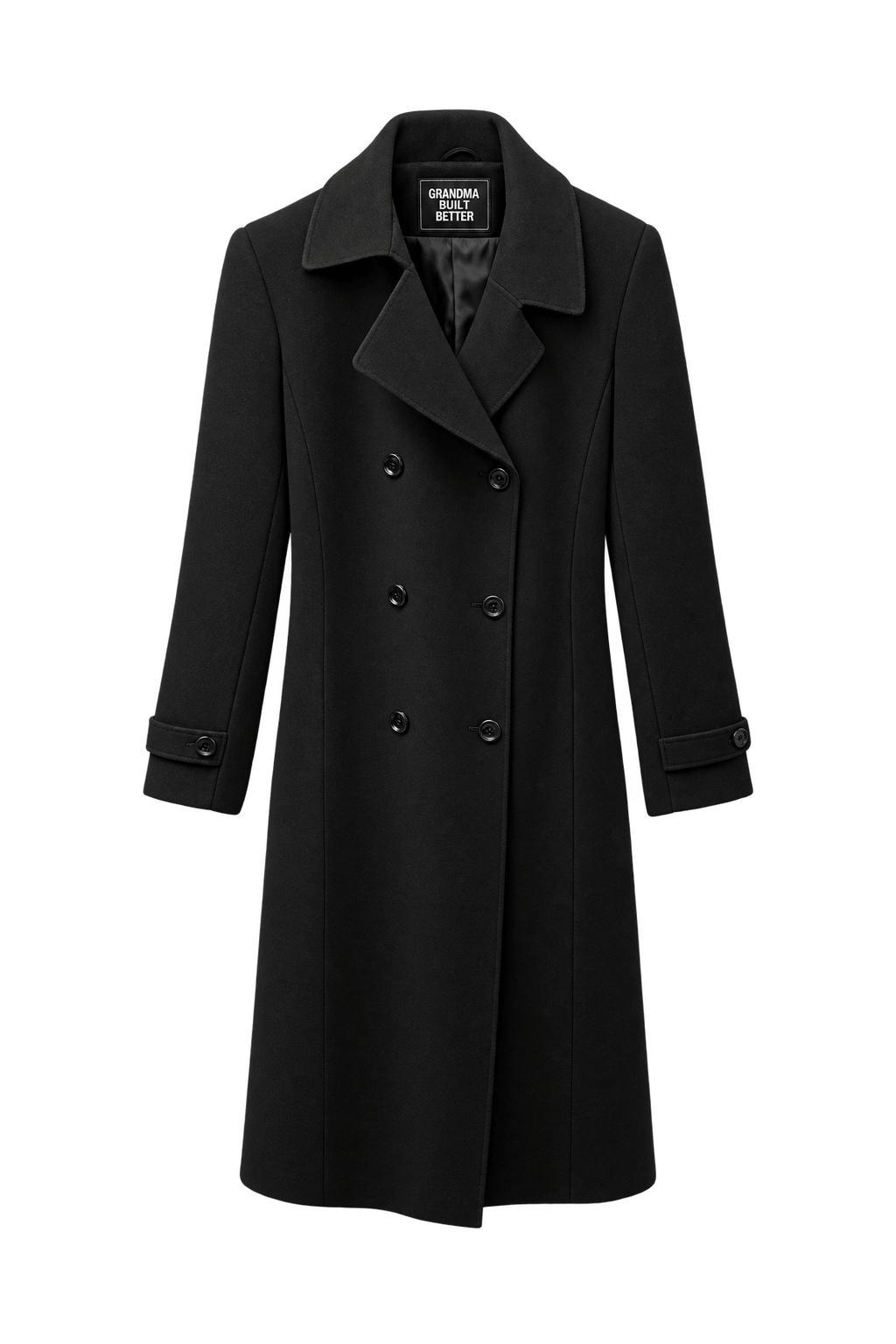 1980s Black Wool Blend Coat - Front View