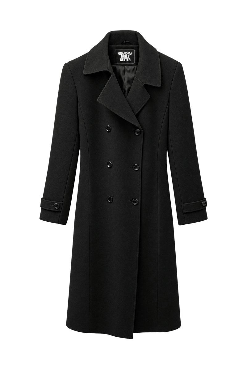 1980s Black Wool Blend Coat - Front View