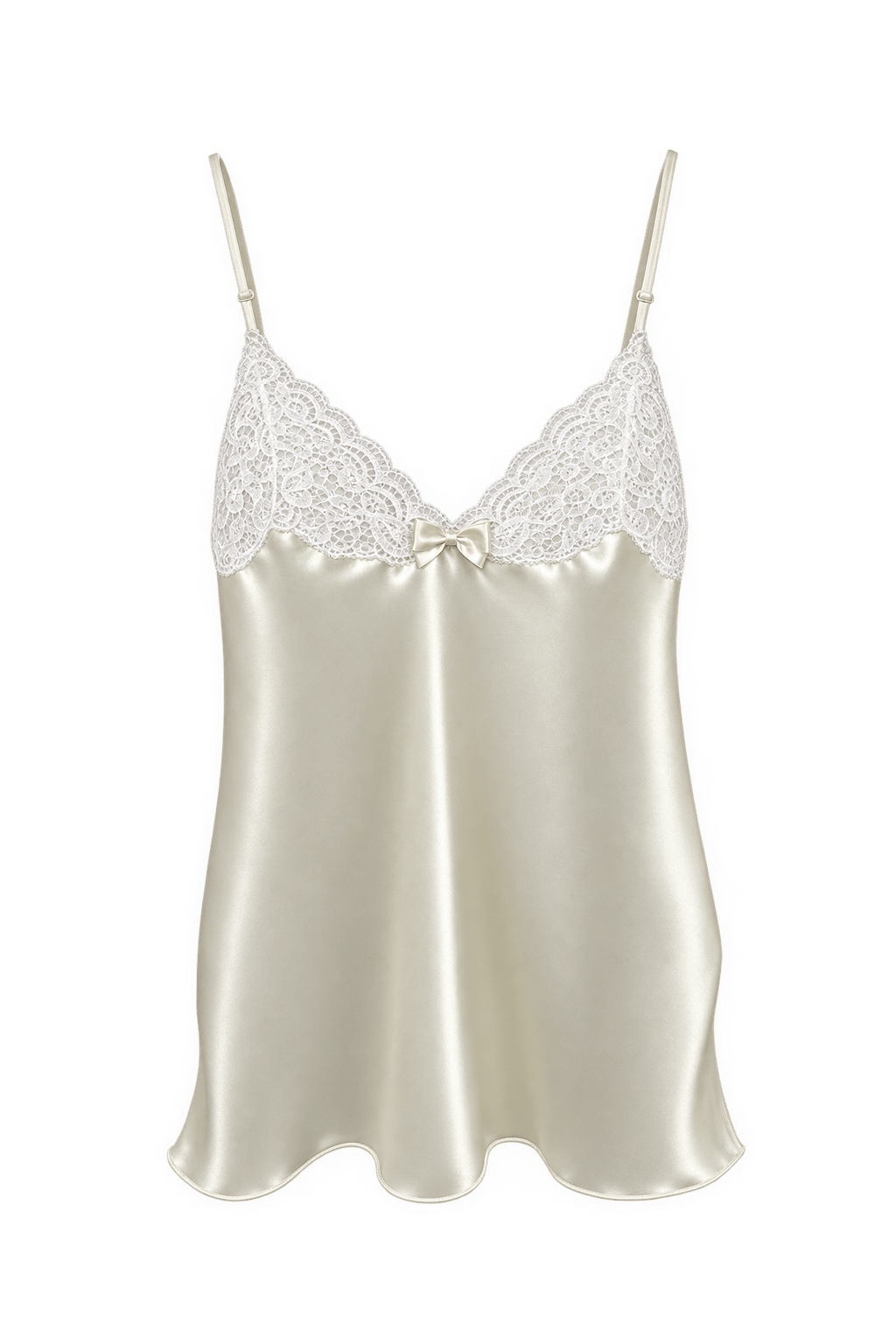 1990s Cream White Polyester Satin Camisole - Front View