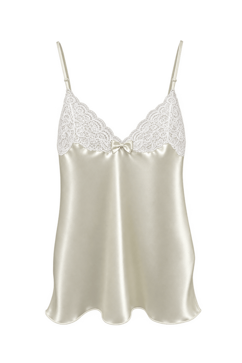 1990s Cream White Polyester Satin Camisole - Front View