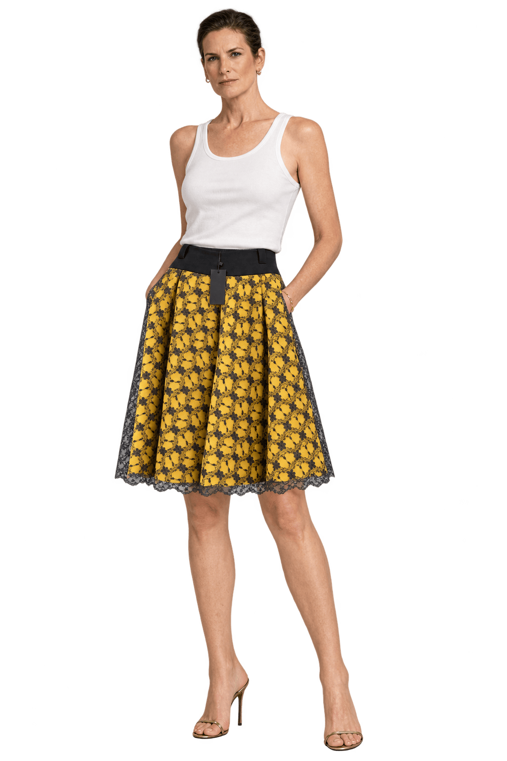 1990s Yellow Synthetic Blend Skirt - Model