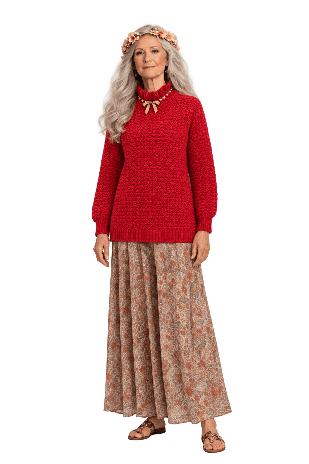 1970s Deep Red Cotton Blend Sweater - Model