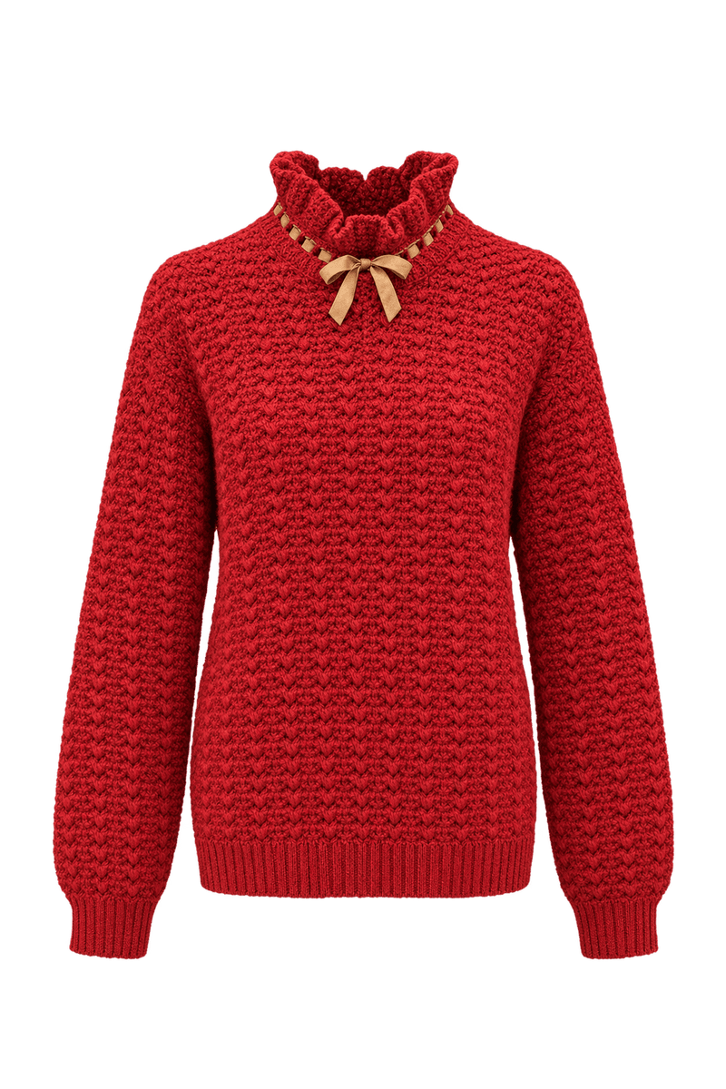 1970s Deep Red Cotton Blend Sweater - Front View
