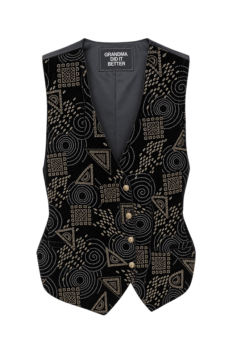 1970s Black Velvet Vest - Front View