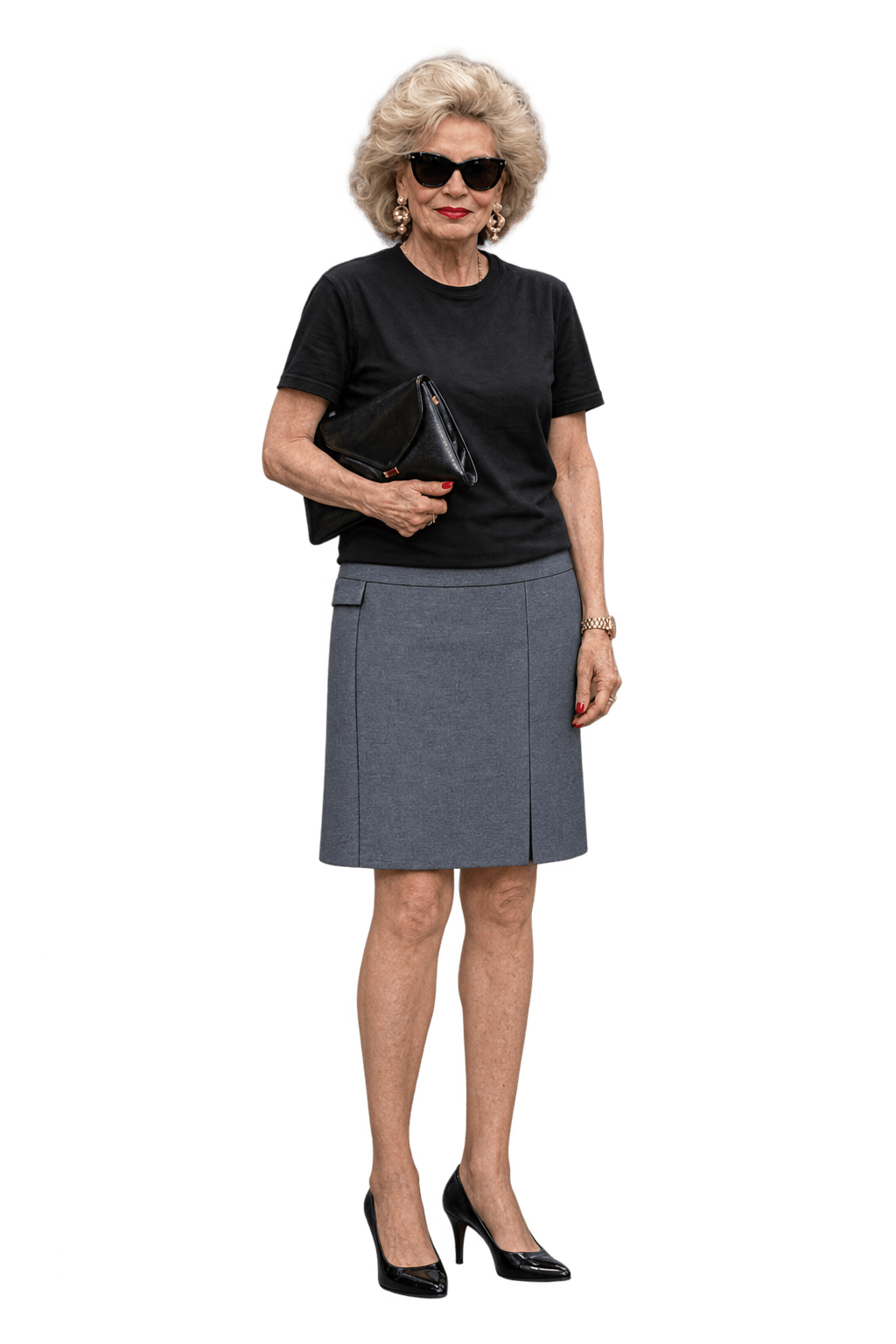 1980s Navy Blue Synthetic Blend Skirt - Model