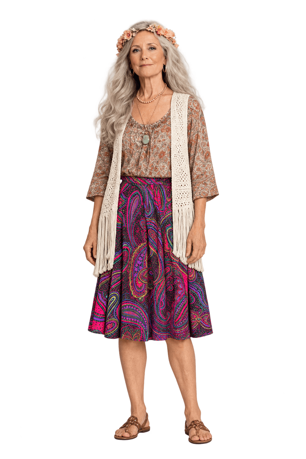 1980s Multicolor Synthetic Blend Skirt - Model