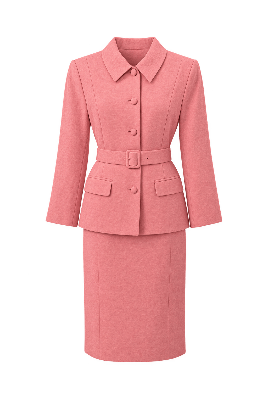 1980s Pink Cotton Blend Skirt Suit - Front View