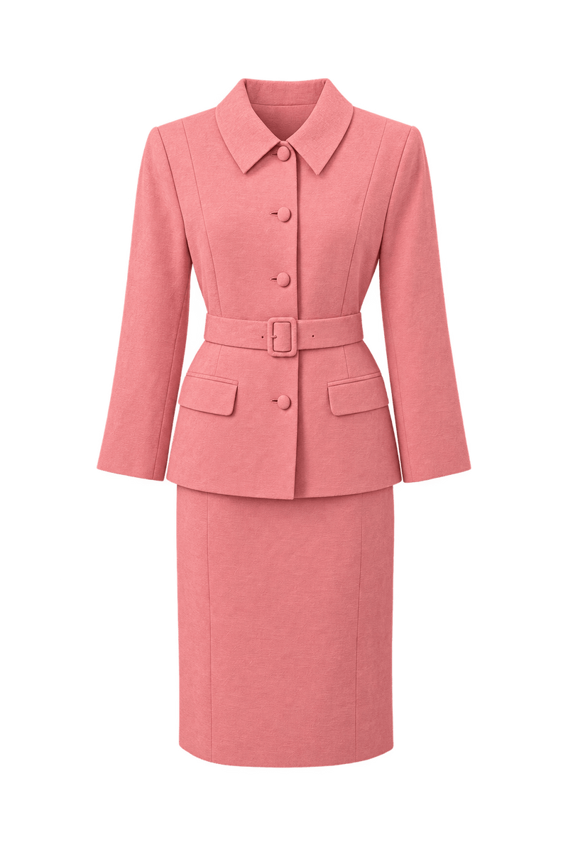 1980s Pink Cotton Blend Skirt Suit - Front View