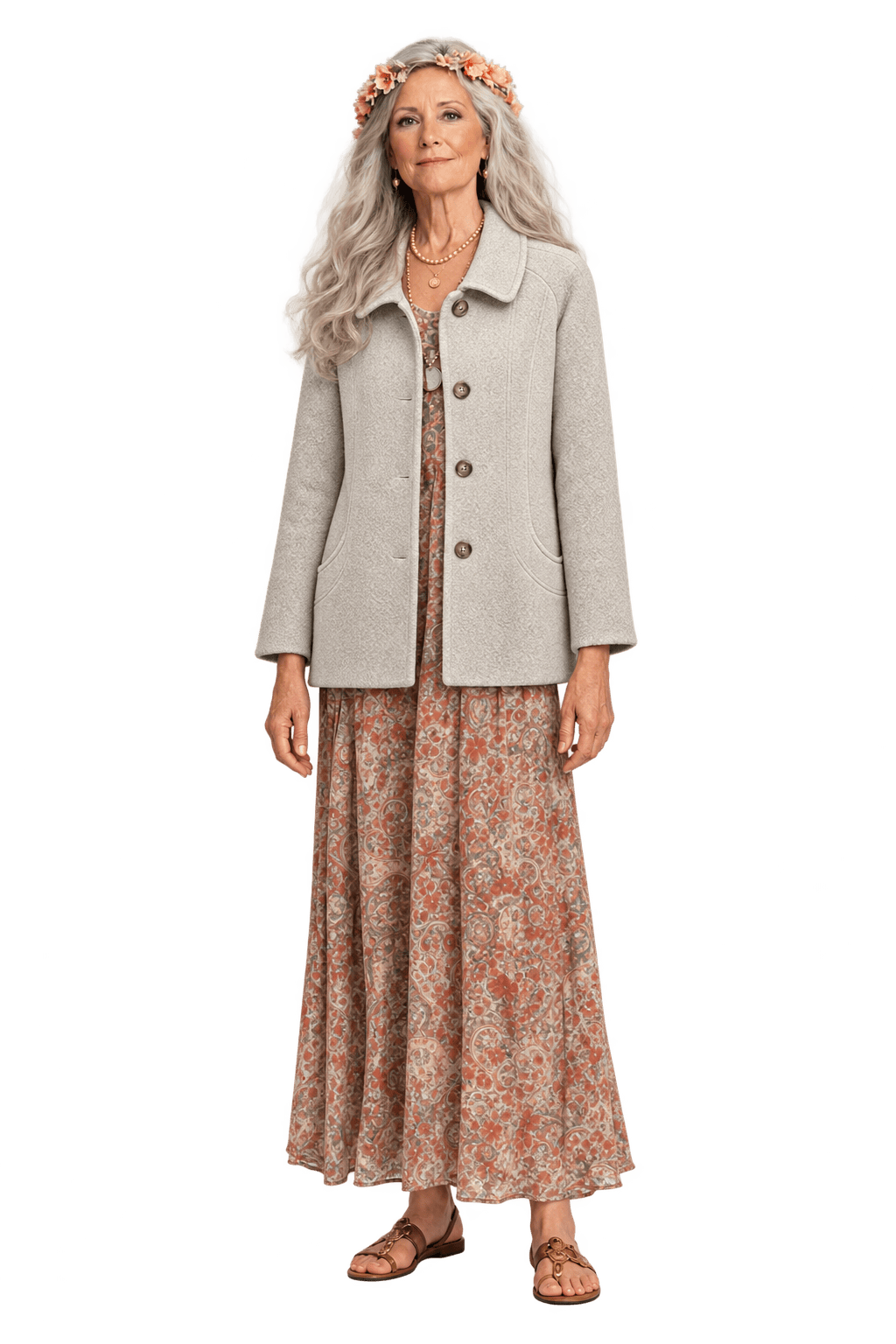 1970s Cream White Wool Blend Coat - Model