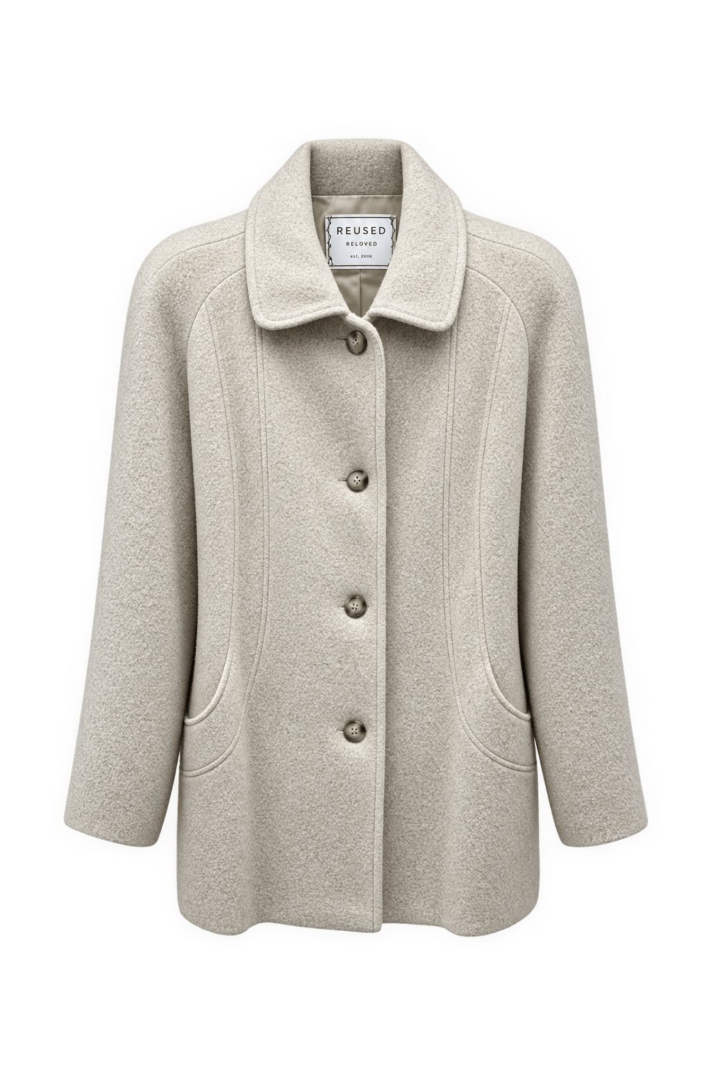 1970s Cream White Wool Blend Coat - Front View