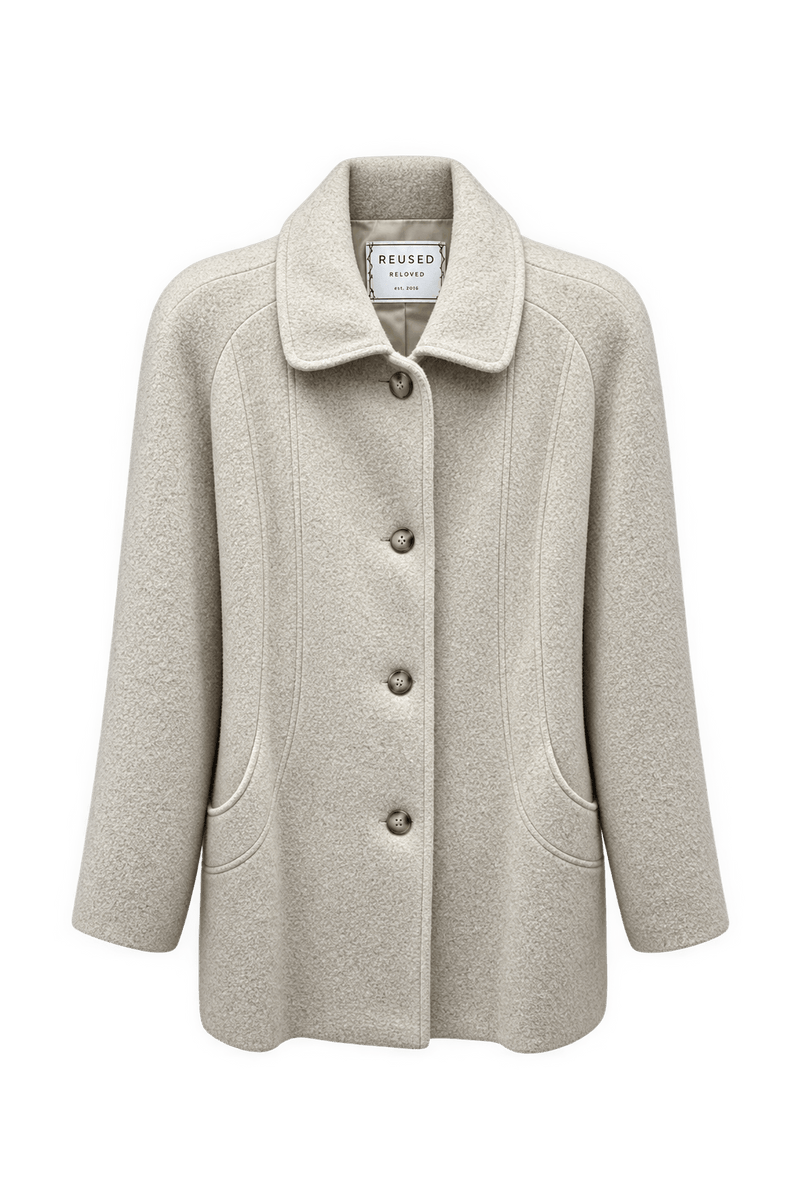 1970s Cream White Wool Blend Coat - Front View