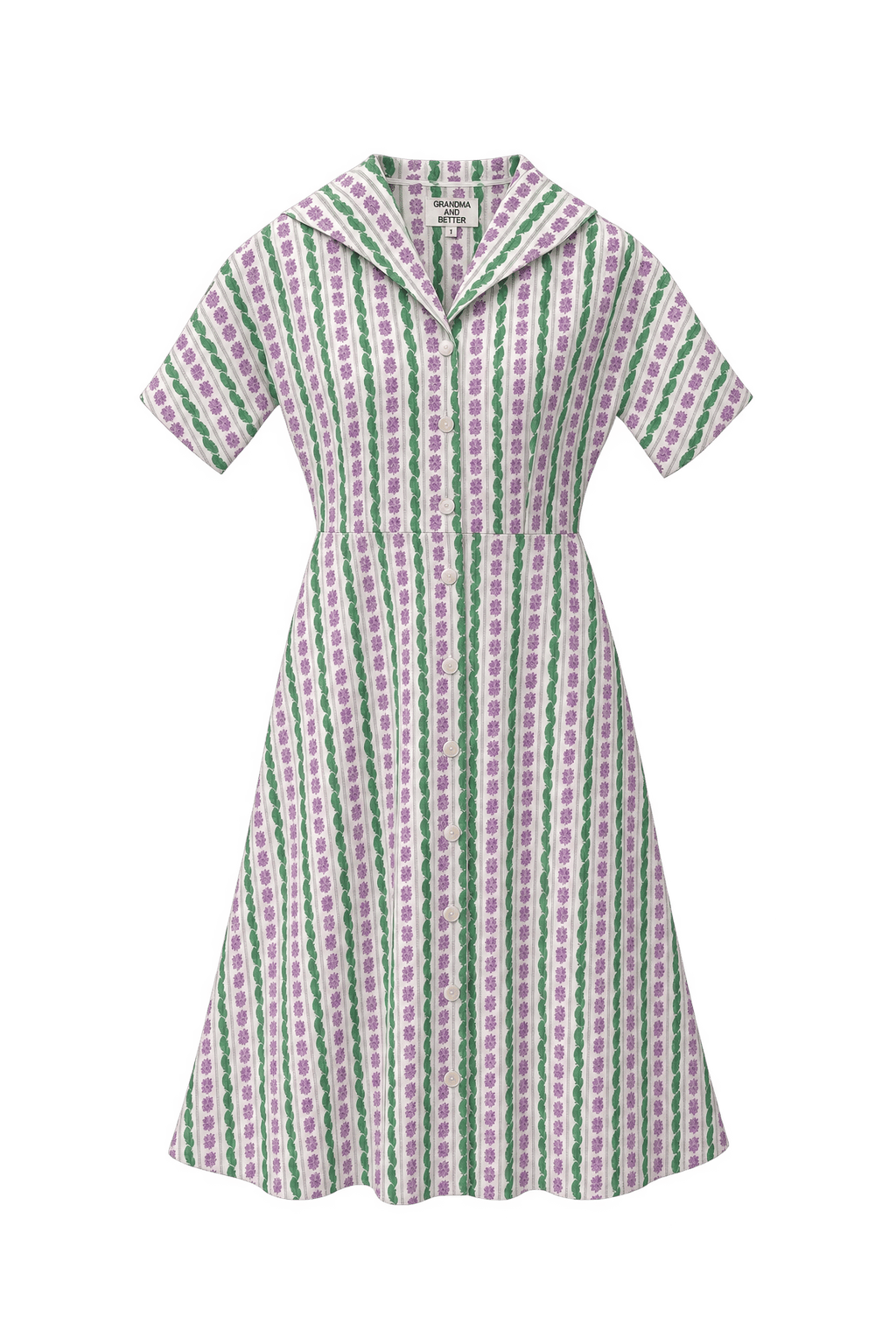 1950s Green Cotton A-line Dress - Front View