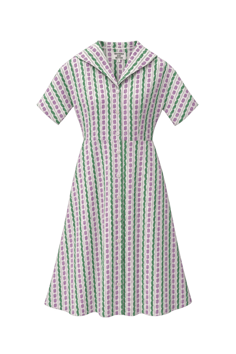 1950s Green Cotton A-line Dress - Front View