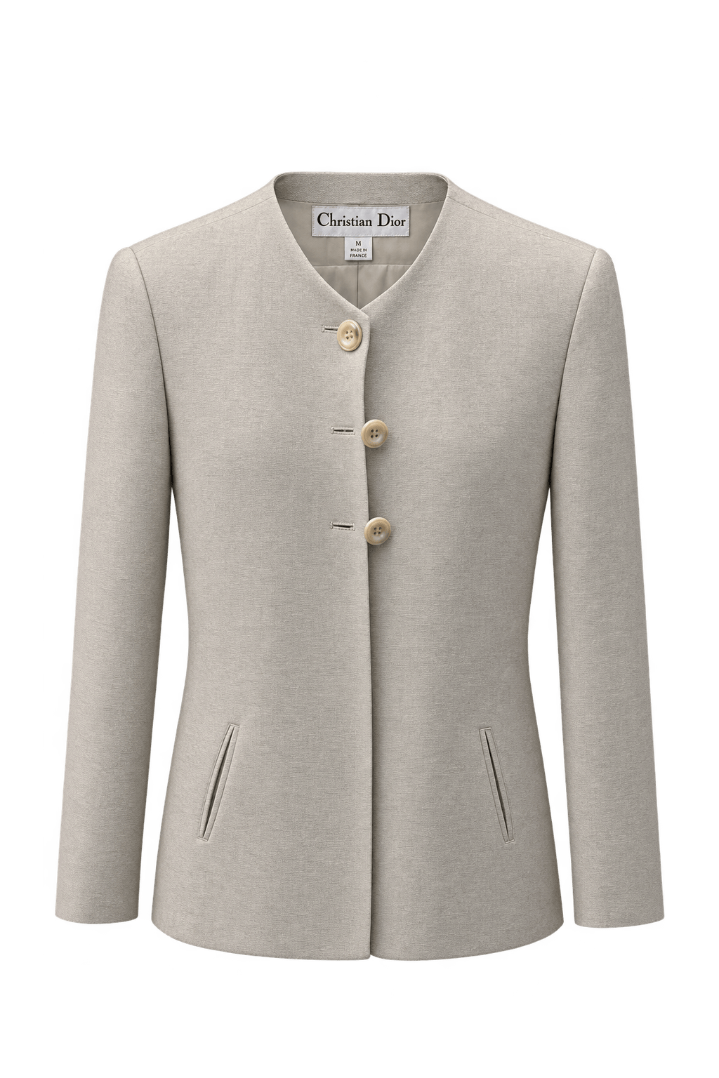 1990s Beige Wool Blend Blazer - Front View