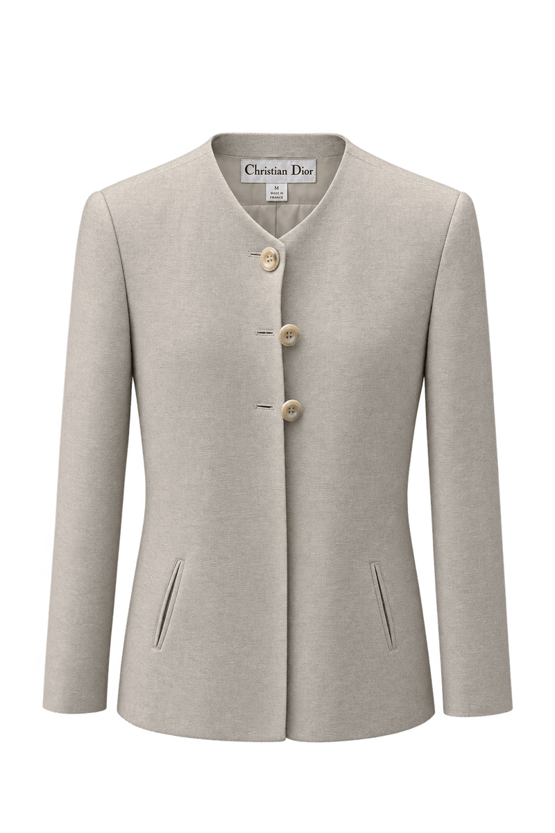 1990s Beige Wool Blend Blazer - Front View