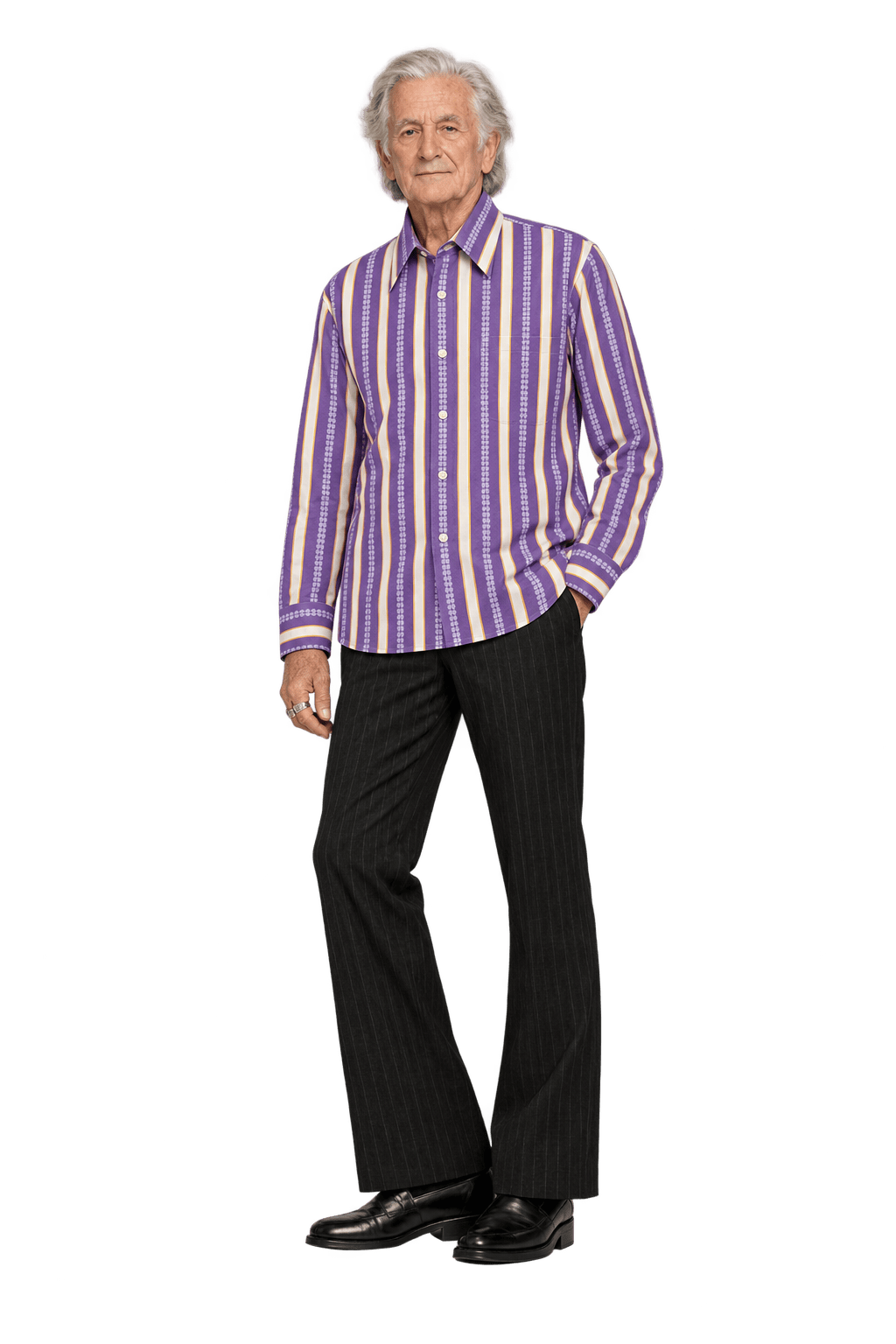 1970s Purple Cotton Blend Shirt - Model