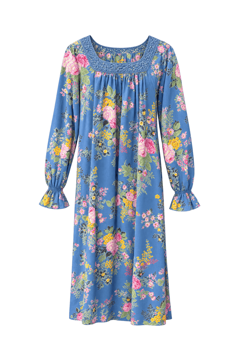 1970s Blue Cotton Dress - Front View